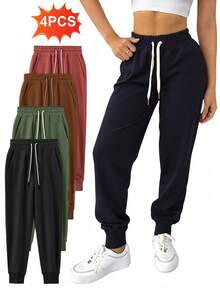 8 Piezas Pantalones deportivos para mujer con bolsillos, cordón para mujer, pantalones deportivos ajustados para yoga activos - 4 piezas - Ver 1