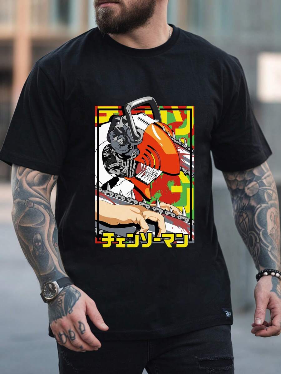 Playeras blanca de manga corta y negra de manga corta 100% algodón, con gráficos del personaje de anime, camiseta holgada de estilo casual, adecuada para chicos y parejas en verano, regalo de cumpleaños para chicos, regalo hecho a mano,La tela no tiene olor, camiseta estampada,playeras de hombre,viene bueno el estampado. - Negro (delantero) - Ver 1