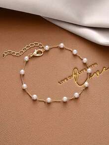 1pc Clover Gold-Color Rhinestone Bracelet For Women, Fashionable & Elegant (No Gift Box) - Gold - View 9