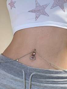 Sanrio 1pc SANRIO Hello Kitty Navel Ring - Y2K Fashion Alloy Navel Jewelry With Pink Crystal Decor - Body Piercing Accessory For Women - Ideal Birthday And Valentine's Day Gift, SANRIO