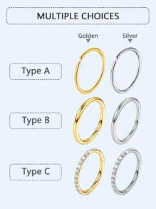 1 Piece/2 Pieces/5 Pieces Of Hypoallergenic 316L Stainless Steel Silver Lip Rings, False Puncture Perforated Lip Clips, Open And Closed Rings, Suitable For Both Men And Women, Suitable For Earlobes, Earrings, Nasal Septum Rings