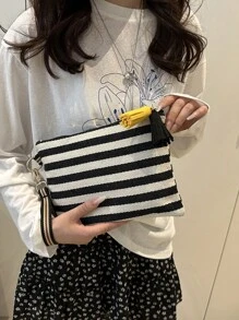 Women's Fashion Casual Versatile Striped Zipper Clutch Bag