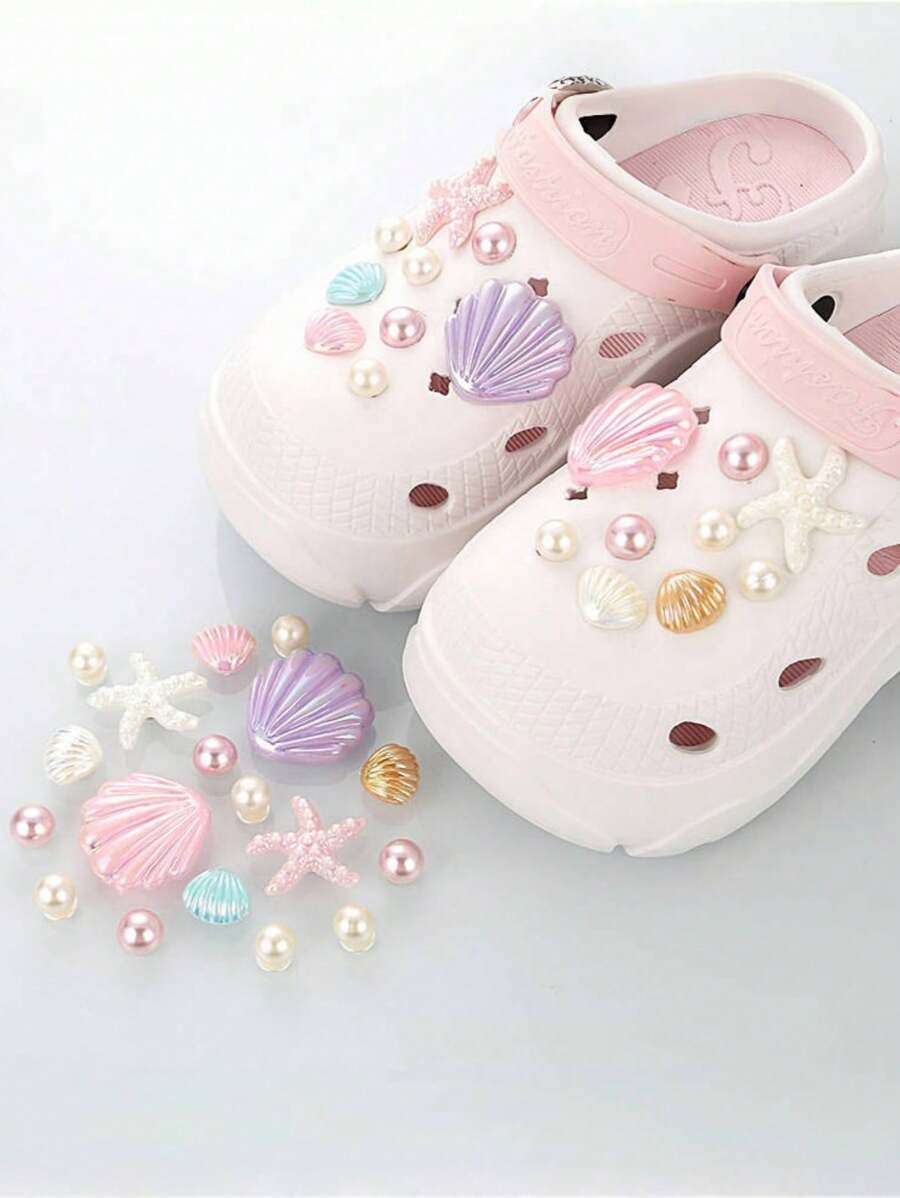 9 szt. Klamra do butów jaskiniowych, ręcznie robiony kwiatek do butów z rozgwiazdy, twardy plastik, odpinany, ładny (losowe 9 szt.)