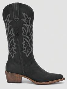 GLOBALWIN Women's Mid Calf Western Cowboy Boots Cowgirl Boots For Women With Floral Embroidery Side Zipper Chunky Heel Fall Boots Halloween Season - 23YY13 黑色2 - 查看 6