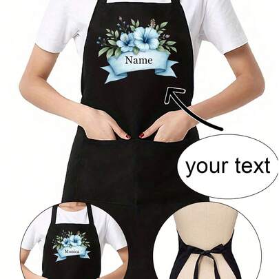 1pc Personalized Custom Black Apron,Custom Apron,Text Customization,Blue Small Flower Custom Apron, Restaurant Apprentice Custom Apron Hairdresser Beauty Salon Cosmetologist Cosmetology School Barber Gift Custom,Unique,Personalized Ideal Gifts For Him Her,Boyfriend,Girlfriend,Dad,Mom,Family,Friends For Anniversaries,For Valentine'S Day,For Mother'S Day,For Birthdays,For Father'S Day,For Graduation,For Weddings,For Christmas,For Housewarming
