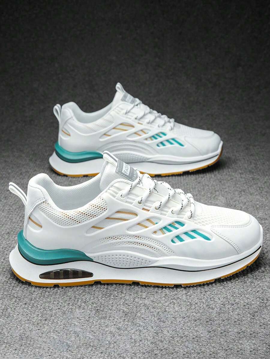 2025 Men's Aurora Green Running Shoes - White & Green Contrast Breathable System, Starry Gold Details All-Terrain Anti-Slip, Elite Urban Outdoor Versatile Sports Sneakers 2000s Style Valentine's Day Ideas - Multicolor - View 1