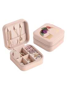 1pc Mini Floral Alphabet Jewelry Storage Box, A-Z Gold Letters, Portable Zipper Travel Jewelry Storage Box, Gift Box For Women, Multi-Function Jewelry Display Stand For Rings, Pendants, Earrings, Necklaces, Etc. - Suitable For Women, Mother, Girlfriend, Valentine's Day Gift Box.
