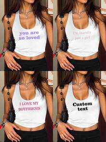 Customized Y2K Tank Top, Minimalist Sexy Top, Valentines Day Gift For Girlfriend/Wife, Customized Women's Tops With Your Own Text, Back To School, Oktoberfest, Saudi National Day, Halloween, Meme/Name/Nickname/Motto/Favorite Text, Design Your Own Personalized Print, Anniversary Gift, Valentine's Day, Christmas, Thanksgiving, New Year Patterns, Logo, Business, Wedding Gift, Party, Birthday Gift