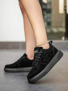 scarpi sportivi casual e confortevoli minimaliste nere con laccio frontale, scarpe sportive da coppia personali per uso quotidiano e campus - nero - Visualizzare 5