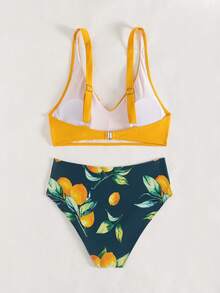 Women's Sexy Cross V-Neck Swimwear, High Waist Solid Color Bikini 2 Pieces Set