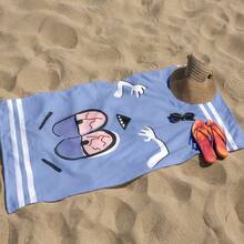 1pc Cute Cartoon Character Beach Towel - Soft, Light Blue With White Stripes, Perfect For Sunbathing And Picnics, Beach Accessories Playful Design Durable Fabrics Beach Essentials