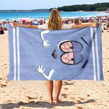 1pc Cute Cartoon Character Beach Towel - Soft, Light Blue With White Stripes, Perfect For Sunbathing And Picnics, Beach Accessories Playful Design Durable Fabrics Beach Essentials