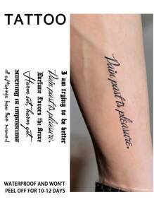 1 pièce Faux tatouage temporaire Tatouage semi-permanent lettres anglaises Imperméable et anti-transpiration Dure 1-2 semaines Juice herbalee réaliste Anti-friction et non réfléchissante Noire Pour les femmes et les hommes Stickers de tatouage pour bras, poitrine, jambe, abdomen, taille, doigt, cou, épine dorsale, art corporel moderniste