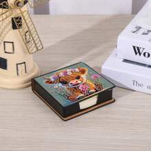 1pc Calf Design DIY Diamond Painting Asymmetrical Rhinestones Embroidery On Black Faux Leather Memo Pad Box With 160 Sheets, Ideal For Home Office & School Supplies, Craft, Cute Stationery, Holiday Gift
