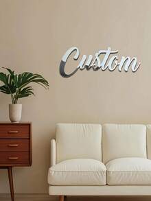 One Personalized Acrylic Nameplate Mirror Wall Decoration With Elegant Gold And Silver Lettering, Suitable For Weddings, Holiday Decorations; Gifts, Birthdays, Housewarmings, Wedding Decorations, And Country Wedding Decorations. Multifunctional, With Printed Designs. - Silver - View 7