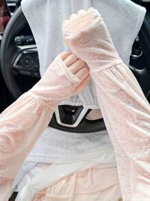 A Pair Of Summer Lace Sun Protection Sleeves, Soft Texture, Breathable And Sweat-Wicking, Beautiful Sun Protection Ice Silk Sleeves, Suitable For Outdoor Travel, Sports, Cycling, Driving, Etc.