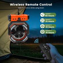 Camping Fan With LED Lantern, 20000mAh Rechargeable Battery Operated Outdoor Tent Fan With Light & Hanging Hook, 4 Speeds,  Dual Motor & LED Light For Tent, Beach, Jobsite, Emergency ﻿(Orange)