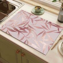 1pc Floral Pattern Coffee Maker Dish Drying Mat - Diatomaceous Earth Printed Drain Mat, Kitchen Counter Mat, Utensil Mat - Dish Drying Mat, Soft Diatomite Suitable For Kitchen Counter, Applicable For Coffee Makers, Espresso Machines, Etc.