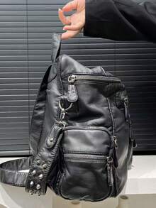 Ladies' Fashionable Y2K Vegan Leather Backpack With Large Capacity, Vintage And Spicy Girl Made Old Shoulder Bag, Multiple Pockets, Rivet Women's Wallet Suitable For Daily Commuting, Is A Perfect Holiday Gift - màu đen - Xem 7