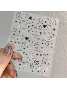 1 件黑猫狗卡通可爱美甲贴纸卡哇伊小狗涂鸦动物美甲贴花 DIY 线条小狗蝴蝶结设计贴花 DIY 线条小狗蝴蝶结设计贴花美甲装饰 - 彩色 - 查看 12