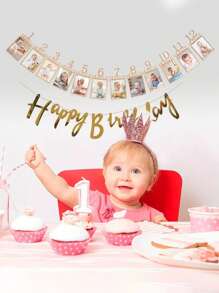 1pc/2pcs Baby 1st Birthday Party, 1-12 Month Photo Banner, Baby First Years Photography Props