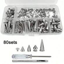 80 Sets Pointed Bead Screw Rivet, Punk Spikes And Studs Kit, Metal Tree Spikes Studs For Leathercraft And Punk Style Clothing Accessories DIY Craft Decoration