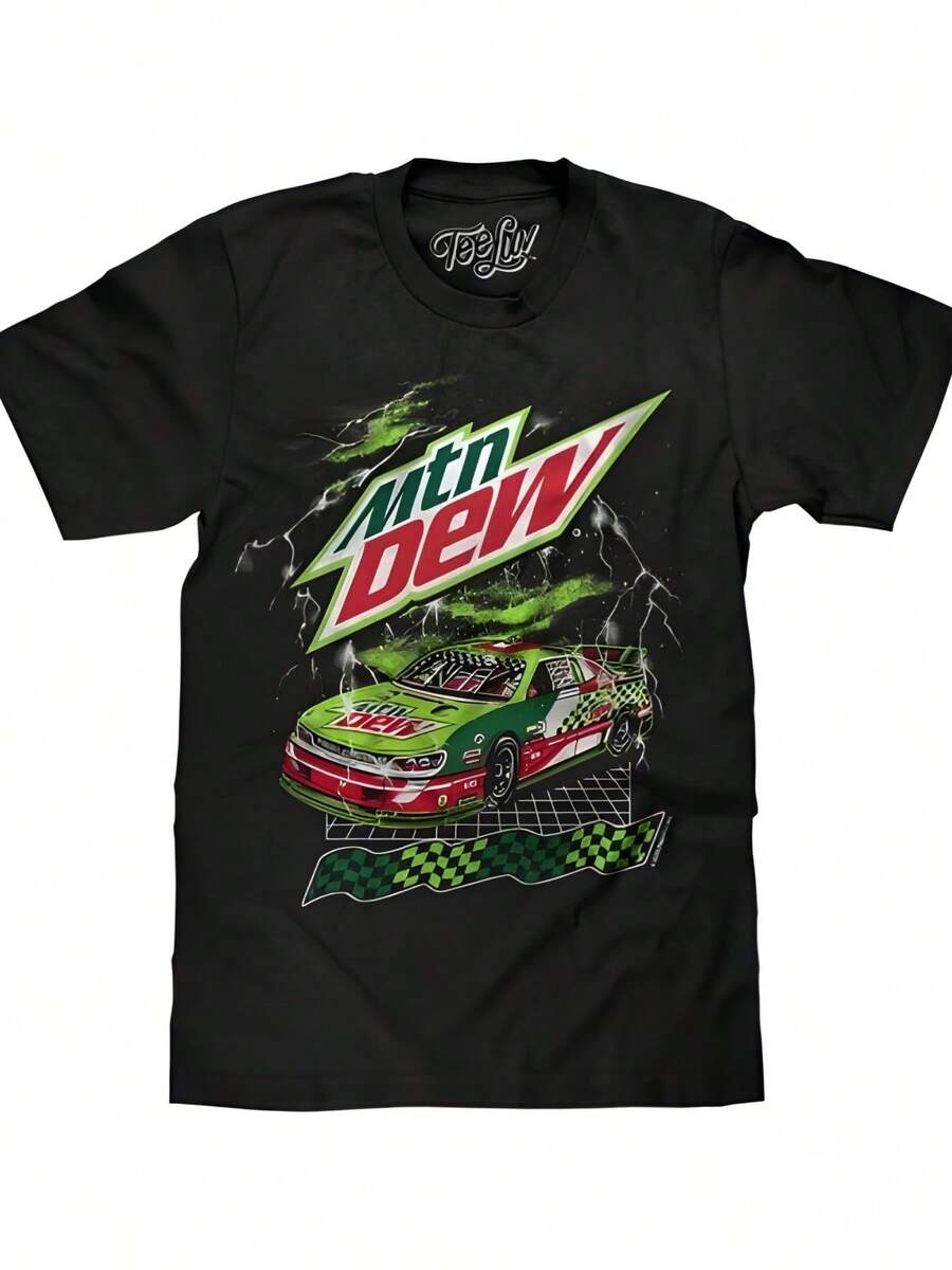 Mountain Dew - Racing Car Motif Black T - Shirt ,Casual Print,Comfortable And Versatile,Letter Pattern Pure Cotton 220g Printed T-Shirt,Unisex Style - màu đen - Xem 1