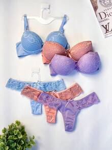 Lace Set Double Thong Panties With Lace Cup Adjustable Straps Women's Lingerie Promotion Intimate Fashion - Multicolor - Ver 3