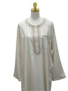 Elegant Multi-Color Thobes With Gold Embroidery - Cream - View 1