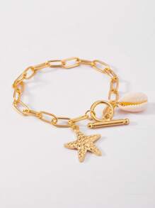 1pc Ocean Series Starfish & Seashell Decor Adjustable Chain Bracelet For Women, Summer Accessory