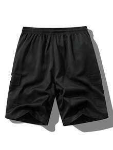 Men's Lightweight Cargo Shorts, Outdoor Sports Knee Length Casual Shorts, Summer Beachwear - Black - View 3