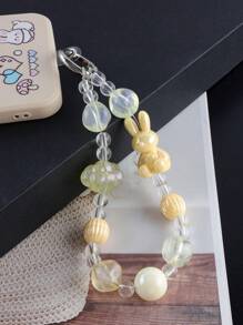 GO2CJBEADS 1 pieza Nuevo Diseño de Correa con Cuentas Antiperidida para Teléfono, Decoración de Dijes con Cuentas de Conejo Lindo de Acrílico, Correa de Muñeca para Teléfono Móvil y Llavero para Niñas