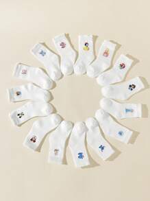 10 أزواج من الجوارب البيضاء متوسطة الطول بفم فقاعي، مناسبة لجميع المواسم