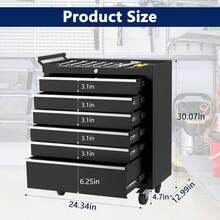 Tool Box, 6-Drawer Rolling Tool Chest Locking System, Lockable Wheels & Sliding Drawers, 24 Inch Heavy-Duty Tool Storage Cabinet For Garage Workshop Warehouse Repair Shop  Rolling Tool Chest, 6 Drawers Tool Storage Cabinet, Toolbox With Wheels, Portable Tool Cabinet Organizer With Locking System & Drawer Liners, Tool Storage Cart For Garage, Workshop - Black - View 7