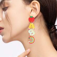 2 Pairs Of Cute And Interesting Acrylic Letters Abcfruit Earrings, With A Artistic Style Design In The Shape Of An Apple Pencil Earrings. Suitable For Daily Use, For Special Occasions, For Dates, Or As Gifts.
