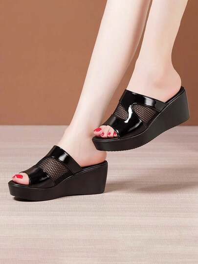 Sandalias negras de tacón alto con aberturas para mujer, sandalias para dama, zapatilla elegantes de mujer, tacones para mujer, sandalias elegantes de mujer, minimalistas y versátiles para cualquier conjunto. Sandalias con tacón de cuña y suela gruesa para mujer, adecuadas para ir al trabajo, al colegio, para estar por casa y para ocasiones informales cotidianas.