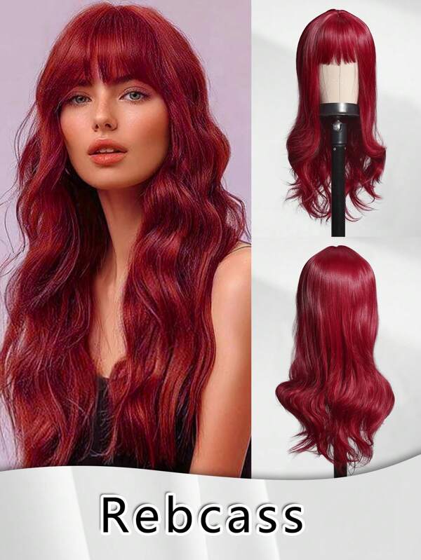 Peluca sintética resistente al calor con flequillo, cabello rizado de 22 pulgadas, fabricada completamente a máquina para fiestas diarias. Peluca de alta calidad para mujeres, natural y hermosa, apta para usar. Peluca sintética suave de alta calidad
