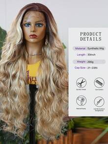 Halloween Costume Wig Synthetic Heat Resistant Front Lace Wig 13*4 Long Wave Hair 30 Inch Brown Everyday Use High Quality Ladies Wigs Natural Looking High Quality Synthetic Soft Beginner Friendly Wigs - Beige - View 4