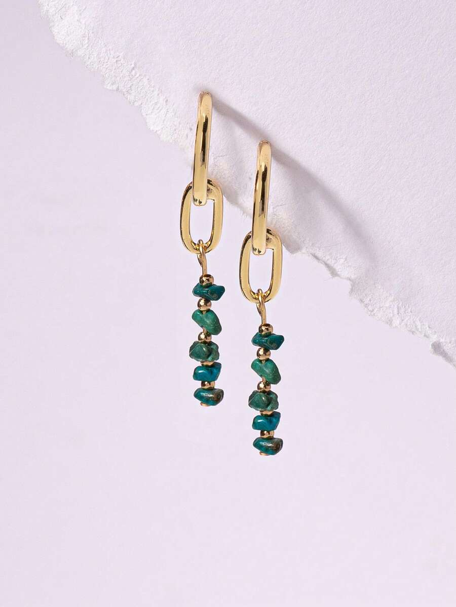 1 Pair Natural Stone Chips Decor Dangle Drop Earring For Women - Multicolor - View 1