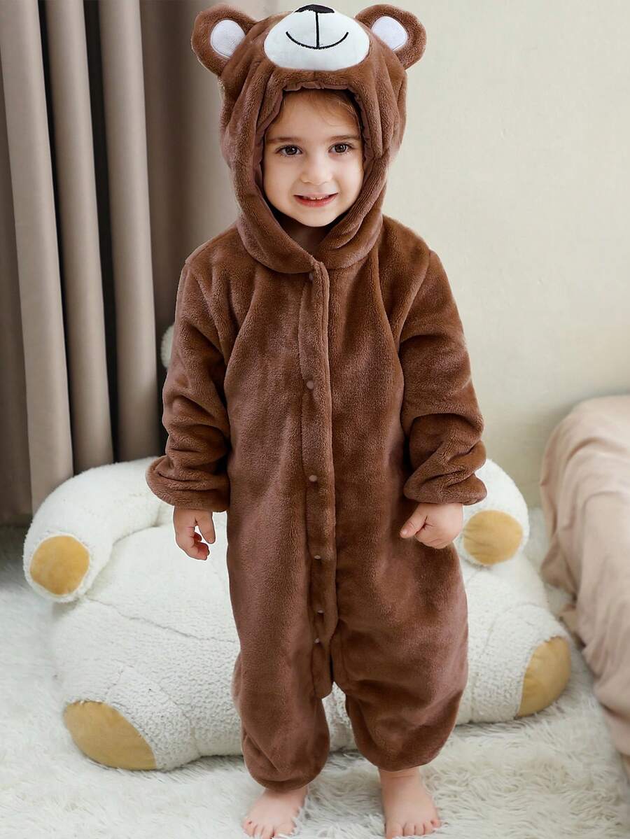 MICHLEY 1-Piece Baby Sleeping Bag, Long Sleeve & Footie Design, Comfortable & Cute, Suitable For Autumn/Winter, Polyester Material, Pink/Brown/Rose Red/White Bear Cartoon Pattern, Fit For 1-3 Years Old Boys & Girls, Baby Supplies, Suitable For Daily Use - Brown - View 1