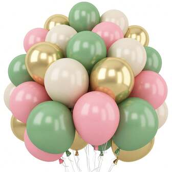 24/48 stuks saliegroene roze ballonnen, olijfgroene roze ballonnen met zandwitte metallic gouden ballonnen voor jungle- en bosfeestdecoraties