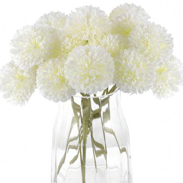 1/4/8/16 Bolas de flores artificiales blancas de crisantemo, diente de león, hortensia para arreglo floral, regalo para amigos, decoración de boda, decoración del hogar, oficina, cafetería, fiesta, decoración de otoño