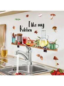 Kitchen Stickers/Decorative Stickers English Kitchen Utensils Ingredients Bee Butterfly Stickers Waterproof And Dustproof Stickers, 1 Piece Pvc Material Removable Wear-Resistant Stickers, Suitable For Kitchen Decoration, Wall Decoration, Restaurant Decoration, Wall Stickers 23.62 * 11.81 Inches, Interesting Birthday Gifts, Graduation Gifts, Make Your Home A New Look