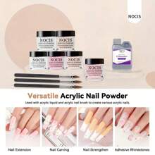 6 pièces Ensemble de faux ongles en acrylique complet - Liquide et poudre acrylique non jaunissants avec accessoires de nail art | Kit de manucure professionnel et DIY pour des extensions longue durée