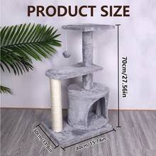 Cat Tree Cat Climbing Frame Scratch Post Spacious Space Multi Layer Cat Tower Toy Supplies With Hanging Plush Balls - Grey - View 11