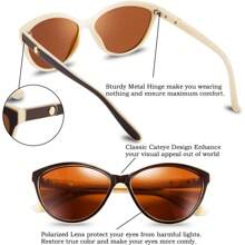Women's Luxury Cat Eye Polarized Fashionable Glasses With Elegant Protection, Gradient Brown Lenses, Shiny Black Frame, Perfect For Driving And Fishing