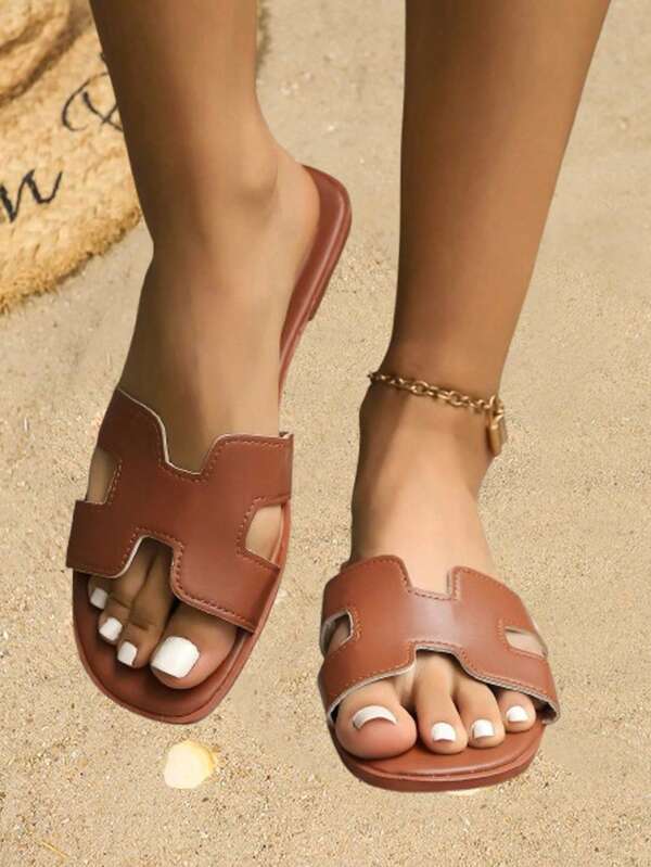 Sandalias casuales de moda minimalista para mujeres de talla grande, chanclas con nudo de lazo y punta cuadrada, planas y sin cordones, cómodas y versátiles para vacaciones y uso al aire libre