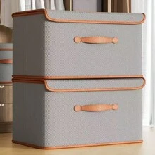 1PC Light Luxury Flip Lid Organizer, Clothing Organizer, Quilt Organizer, Closet Organizer, Miscellaneous Organizer, Toy Organizer, Holiday Decorative Organizer, Fall Decorative Organizer, Built-In Rigid Sheet, Upgraded Thickened Fabric, Wider Comfortable Imitation Leather Carrying Handle, Suitable For Dormitory Storage, Home Storage, Moving Storage, Warehouse Storage.