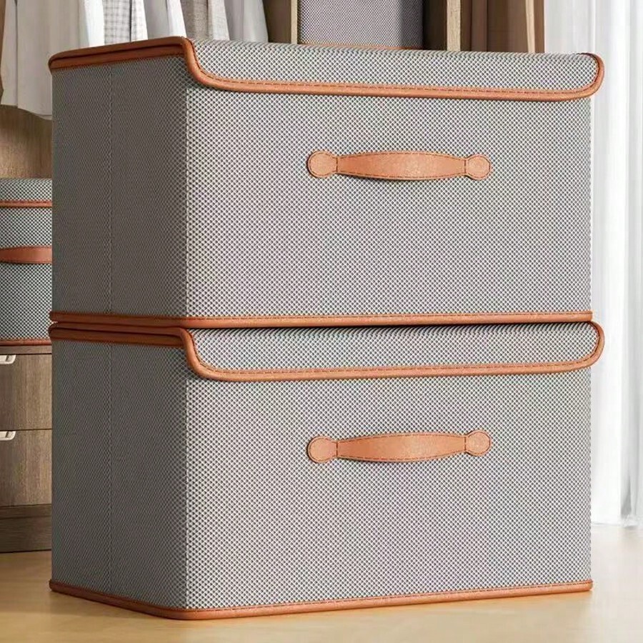 1PC Light Luxury Flip Lid Organizer, Clothing Organizer, Quilt Organizer, Closet Organizer, Miscellaneous Organizer, Toy Organizer, Holiday Decorative Organizer, Fall Decorative Organizer, Built-In Rigid Sheet, Upgraded Thickened Fabric, Wider Comfortable Imitation Leather Carrying Handle, Suitable For Dormitory Storage, Home Storage, Moving Storage, Warehouse Storage.