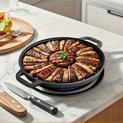 Cast Iron Pizza Pan, Pre-Seasoned 12 Inch Cast Iron Skillet With Handles, Dosa Pan For Dosa Tawa Roti, Crepe Pan, Comal For Tortillas, Baking Stove, Oven, Grill BBQ And Campfire